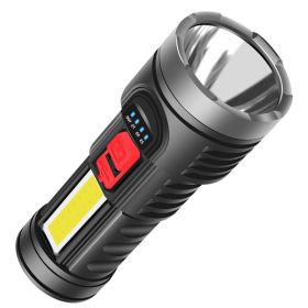 Battery Level Display Usb Rechargeable Flashlight Soft Light Side Light Handheld Flashlight For Hiking And Fishing (Color: Black)