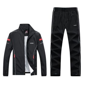 Spring And Autumn New Men'S Casual Sports Suit Middle-Aged And Elderly Running Sportswear Two-Piece Dad Outfit (Option: 4XL-Black)