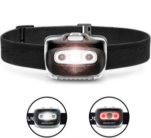 Mini Strong Light Headlight 3LED XPG Headlight 3W 2 Red Light 3AAALED Headlight (Color: Black)