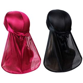 Silky Durags for Men Women 360 Waves with 1 Wave Cap Silky Satin Durag Extra Long Tails Moisture-Tech Fabric Satin Du-Rag (Color: Pink)