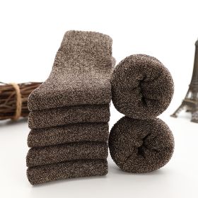 5 Pairs Thicken Wool Socks Men High Quality Towel Keep Warm Winter Socks Cotton Christmas Gift Socks For Man Thermal Size 38-45 (Color: 5 pair coffee, size: EUR 38-45(US 6-11))